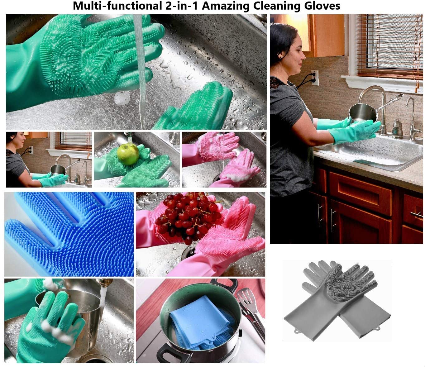 ALAZCO 1 Pair of BPA FREE Silicone Dishwashing Gloves for Kitchen Sili –  Alazco